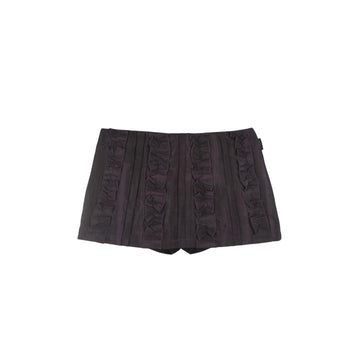 Washed Deep Purple Low-Rise Ruffle Pleated Bodycon Mini Skort