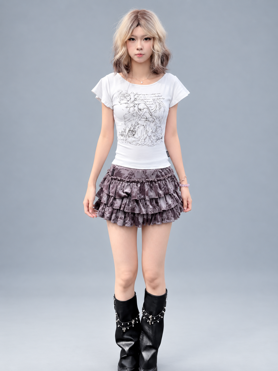 Y2K Angel Graphic Flutter Sleeve Fitted Top