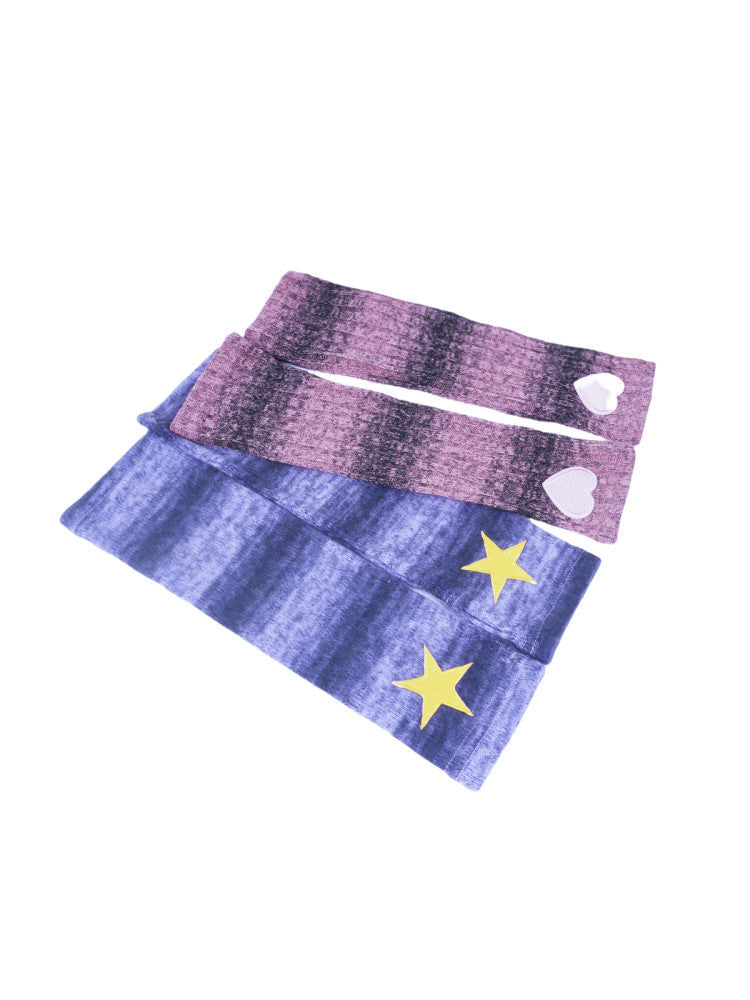 Y2K Gradient Striped Star Embroidered Fuzzy Arm Warmers