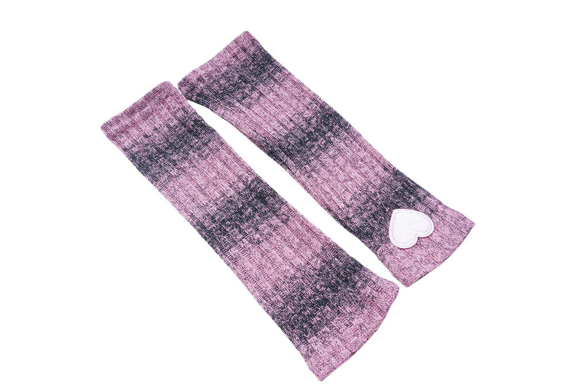 Y2K Gradient Striped Star Embroidered Fuzzy Arm Warmers