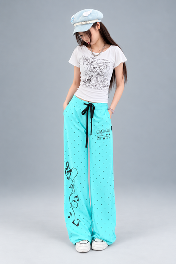Y2K Music Graphic Polka Dot Flare Sweatpants