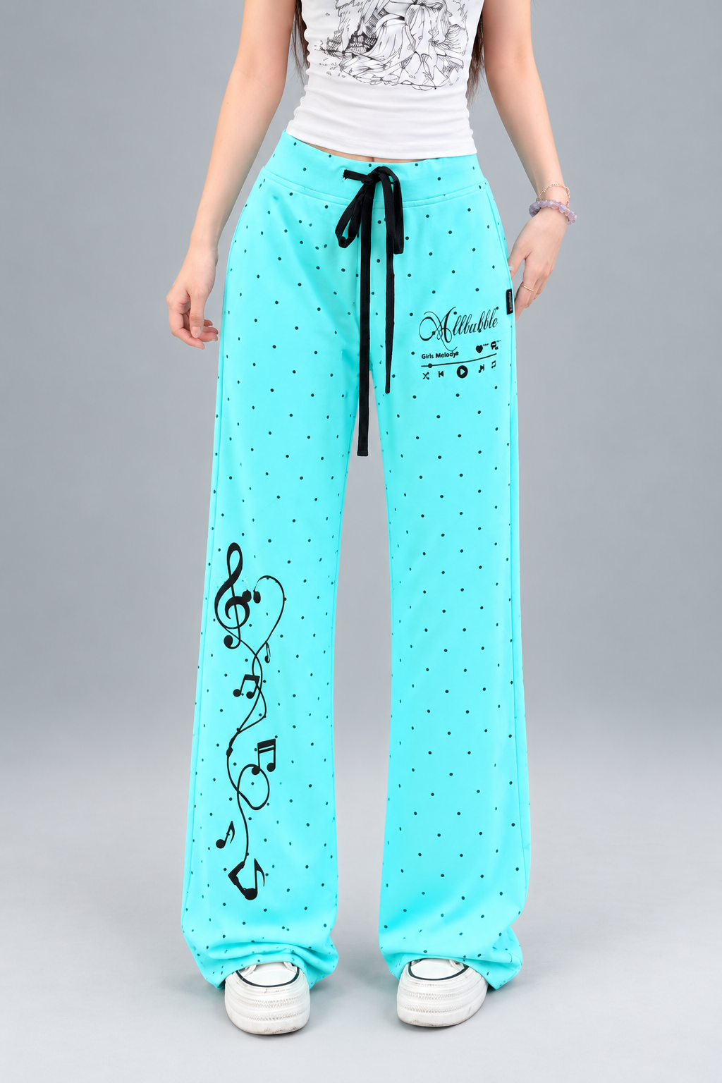 Y2K Music Graphic Polka Dot Flare Sweatpants