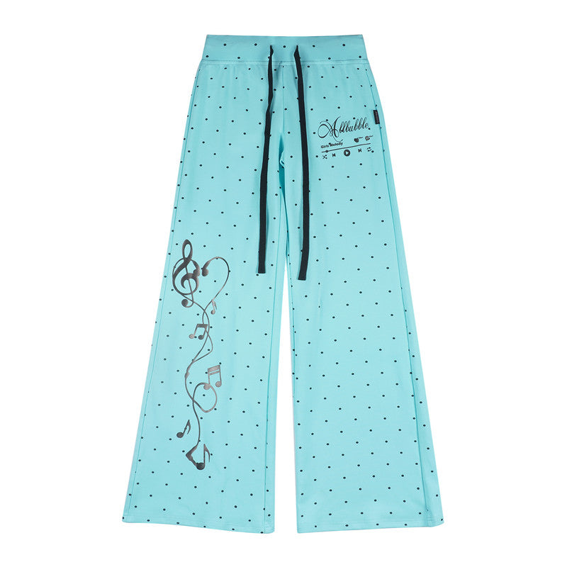 Y2K Music Graphic Polka Dot Flare Sweatpants