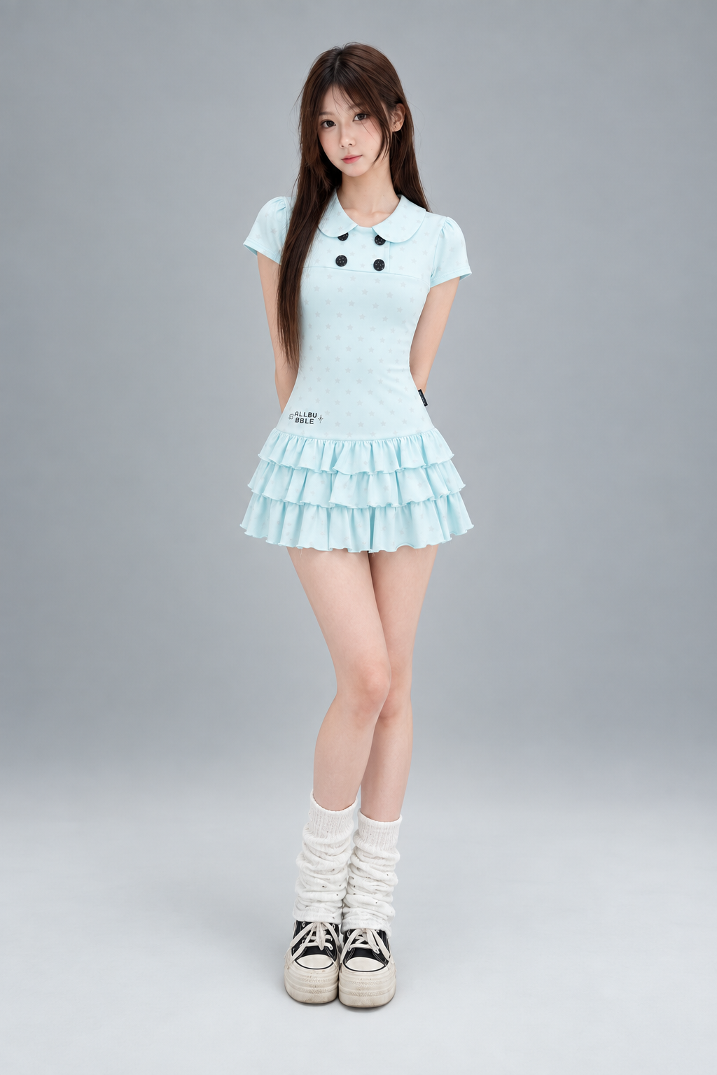 Y2K Star Print Peter Pan Collar Ruffle Top