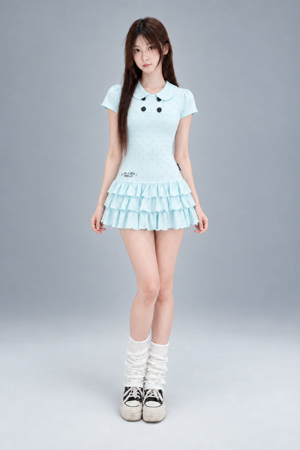 Y2K Star Print Peter Pan Collar Ruffle Top